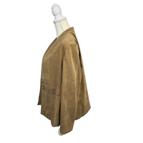Southern Lady Women's Large Tan Faux Suede Embroidered Long Sleeve‎ Open Jacket - Picture 6 of 7